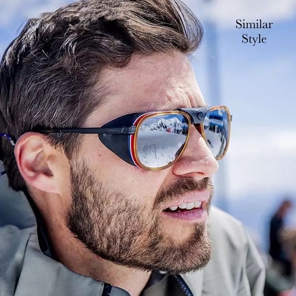 Steampunk Round Gray Gradient Black Leather Shield Polarized Sunglasses - Picture 5 of 16